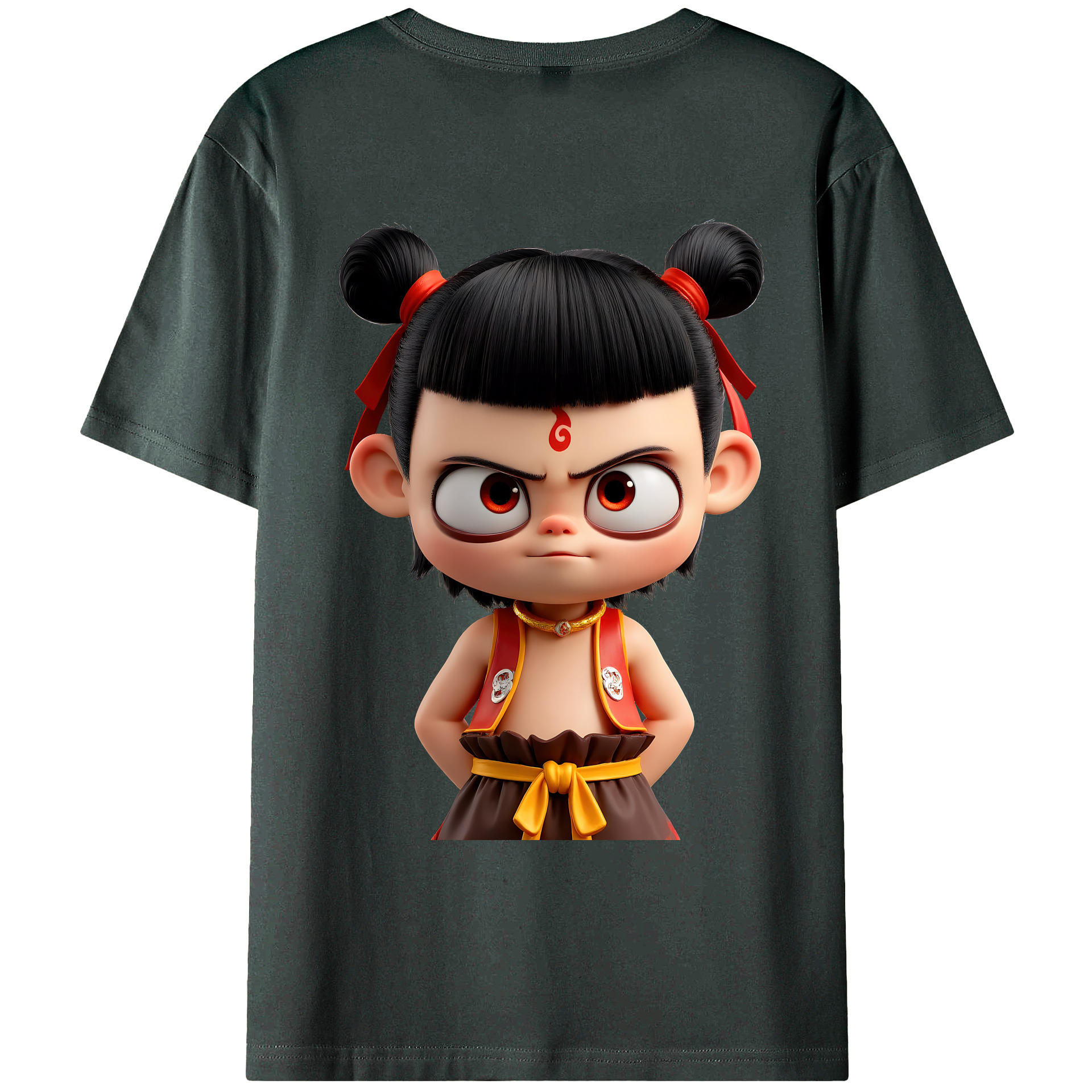 （画像用） Ne Zha 2 ナタ 魔童の大暴れ 綿100％ メンズ半袖Tシャツ（バックプリント） 通気性